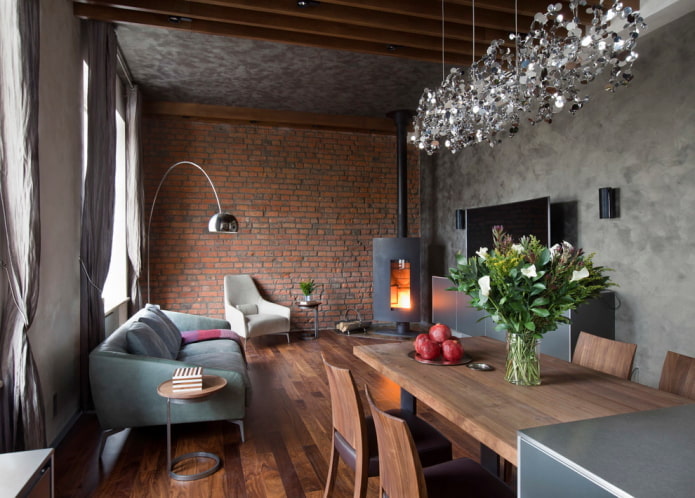 loft in the living room with a fireplace