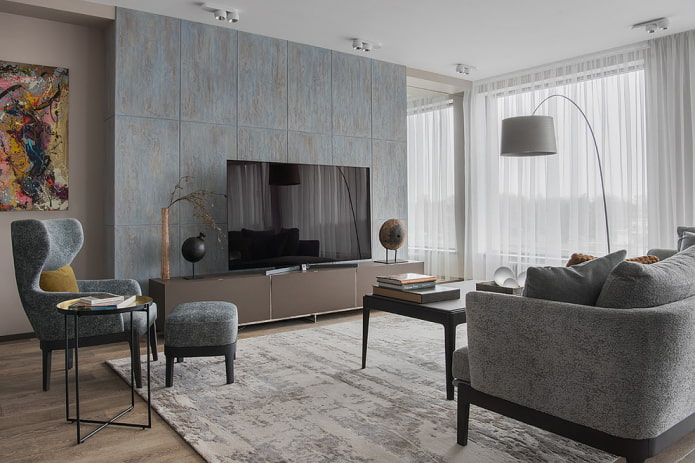 plaster-like wallpaper in the living room