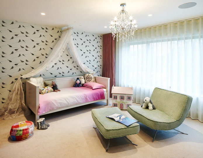 wallpaper with birds in the nursery