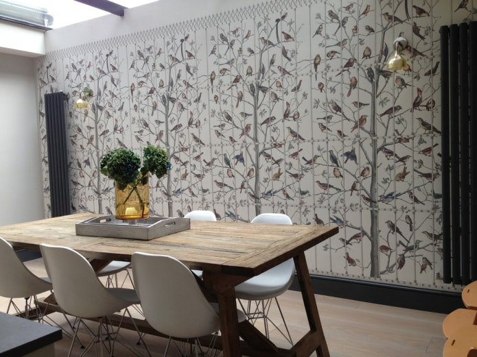 Wallpaper with trees and birds 