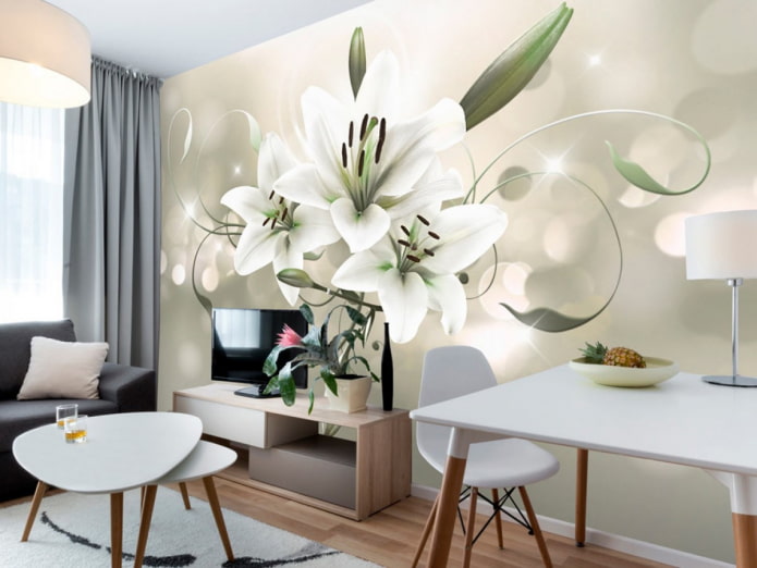 photo wallpaper with a lily in the interior