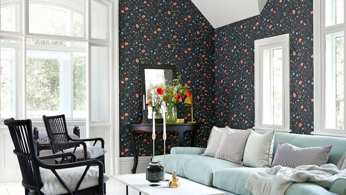small floral wallpaper in the interior