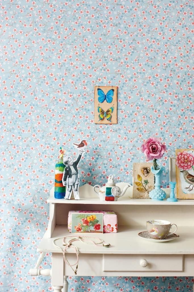 small floral wallpaper in the interior