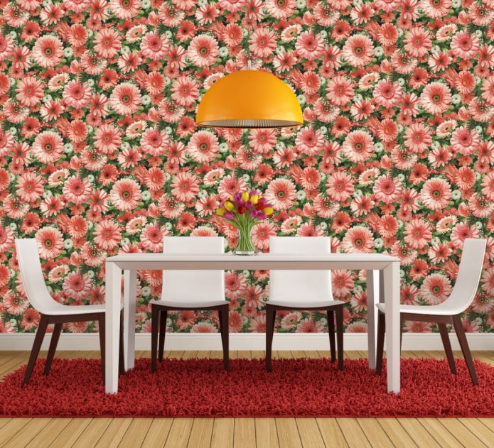 wallpaper with gerberas in the interior 
