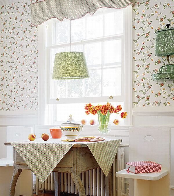 floral wallpaper in the kitchen interior