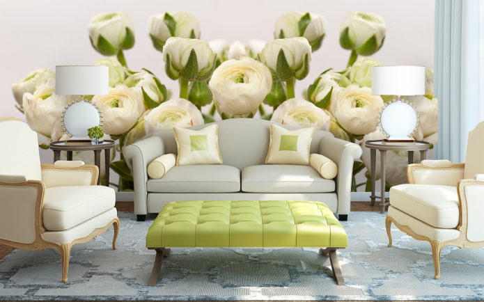 photo wallpaper with roses in the interior