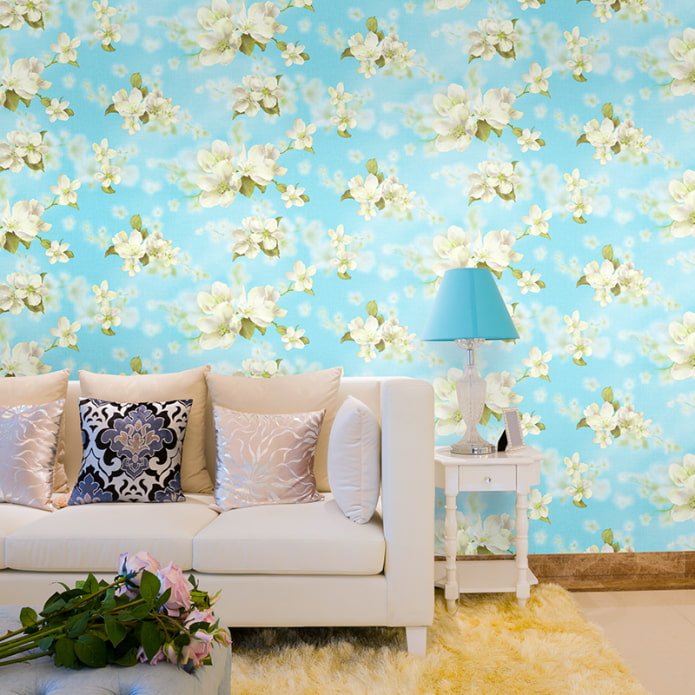 wallpaper with a blossoming apple tree in the interior