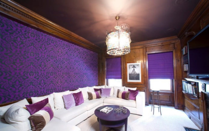purple wallpaper with a monogram ornament