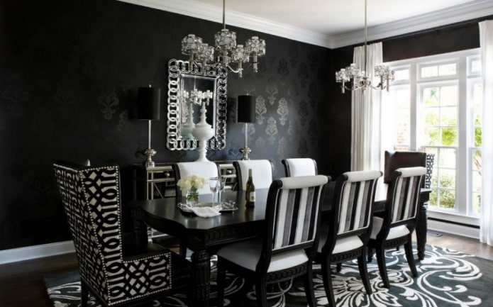 black wallpaper with a monogram pattern