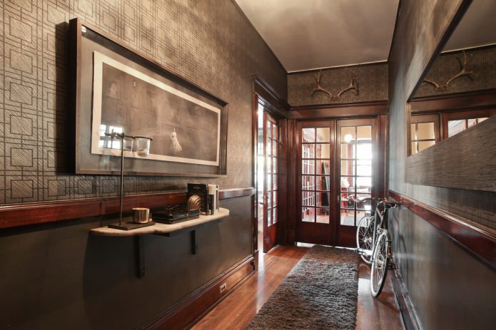 dark gray wallpaper in the hallway