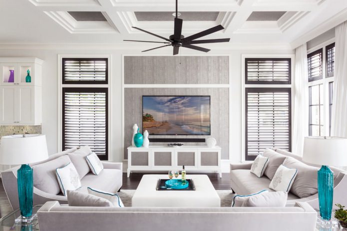 combined white and gray wallpaper in the living room