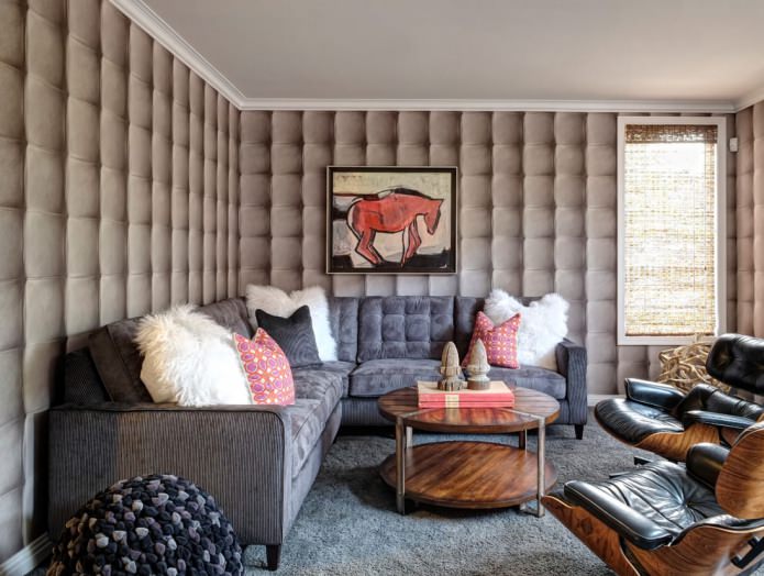 3D gray wallpaper in the living room