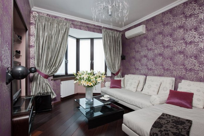 beautiful purple wallpaper in the living room