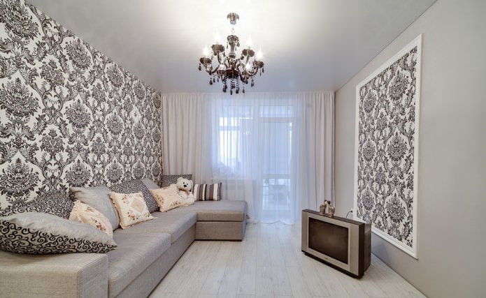 matte stretch ceiling in the living room interior
