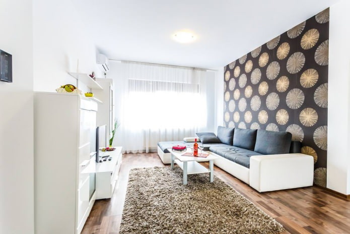 combined wallpaper in a modern living room