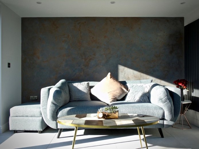 stone-like wallpaper in the living room