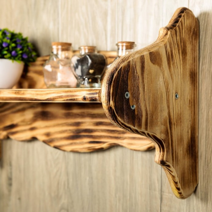 shelf made of charred wood