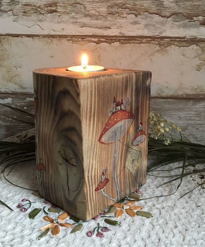 burnt wood candlestick