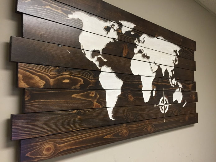 burnt wood wall map of the world