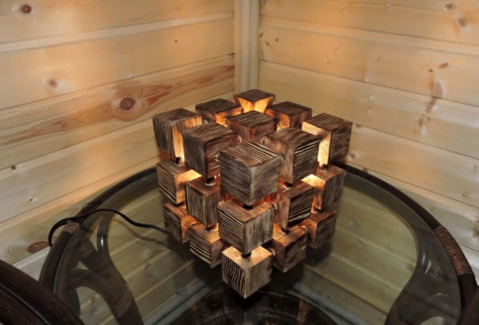 table lamp made of charred wood