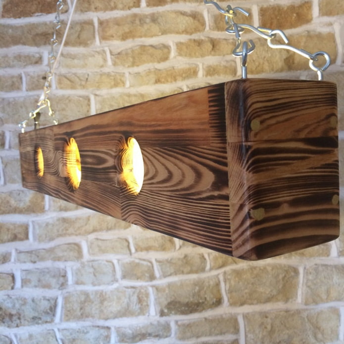 pendant lamp made of burnt wood