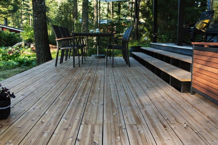 terrace with burnt board covering