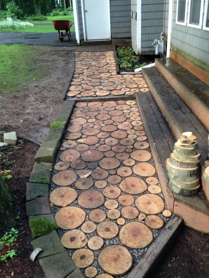 pedestrian path made of burnt saw cuts