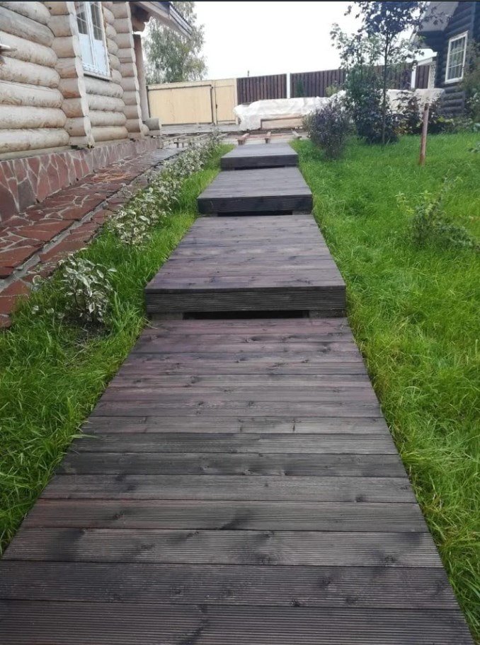 sidewalk made of burnt larch