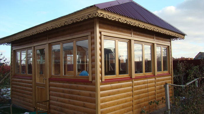gazebo made of block house with carving