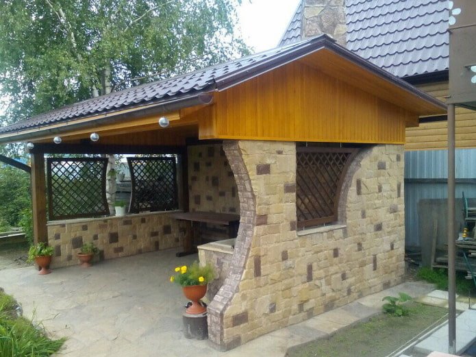 facing a gazebo with decorative stone