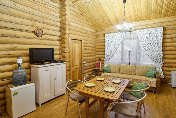 Curtains in a dacha dining room