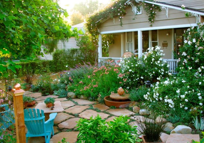 Front garden with a flower bed