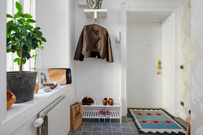 plastic shoe rack in the hallway interior