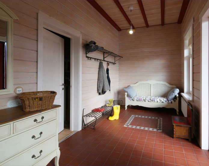 shoe rack in the interior of the hallway in the country style