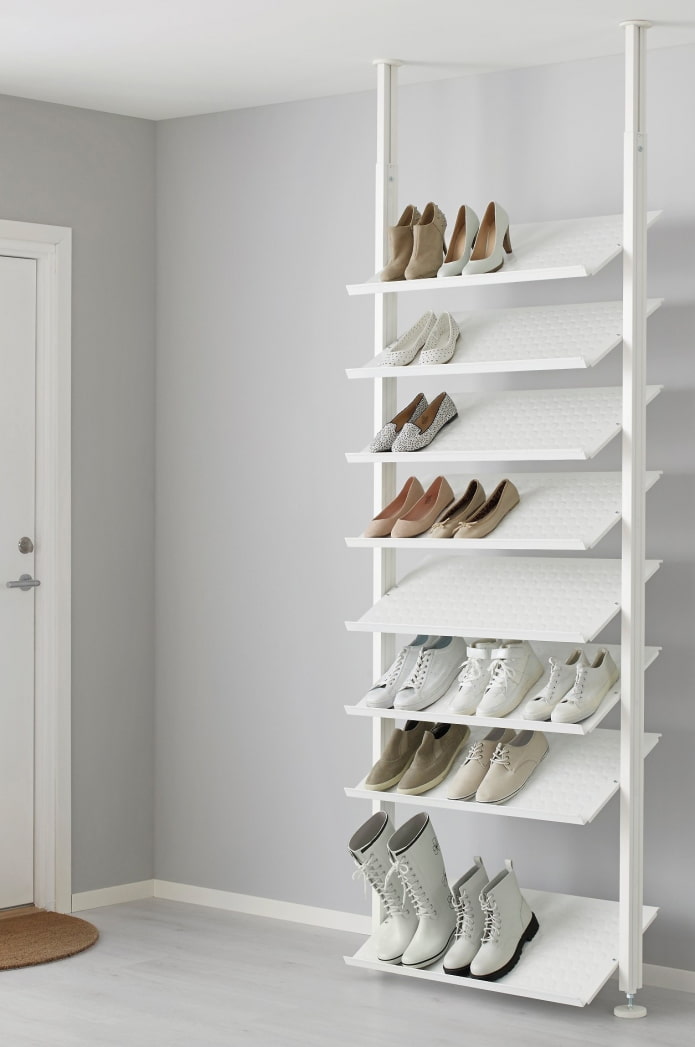 ceiling-high shoe rack in the hallway interior