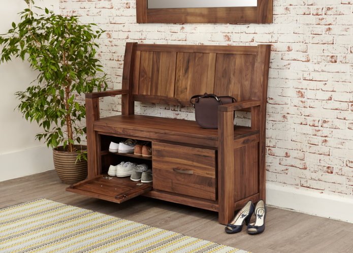 brown shoe rack in the hallway interior