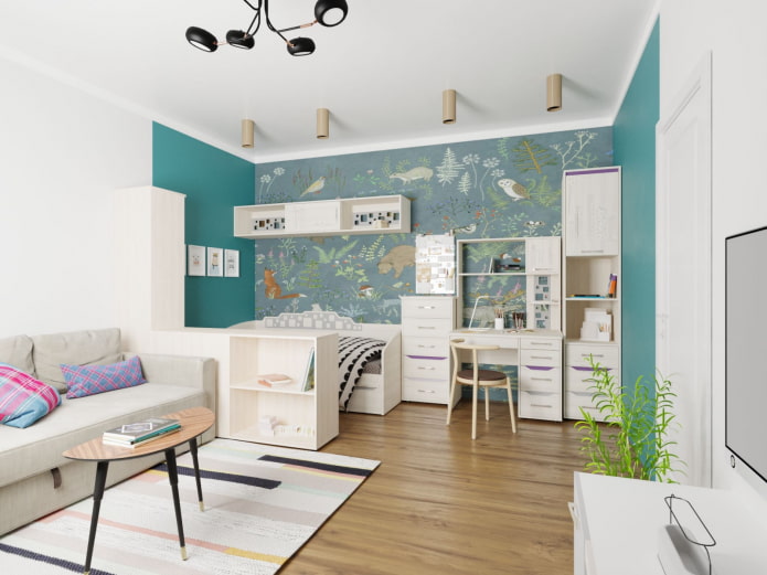 modern one-room apartment with a child