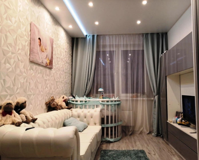 a crib for a child in a one-room apartment
