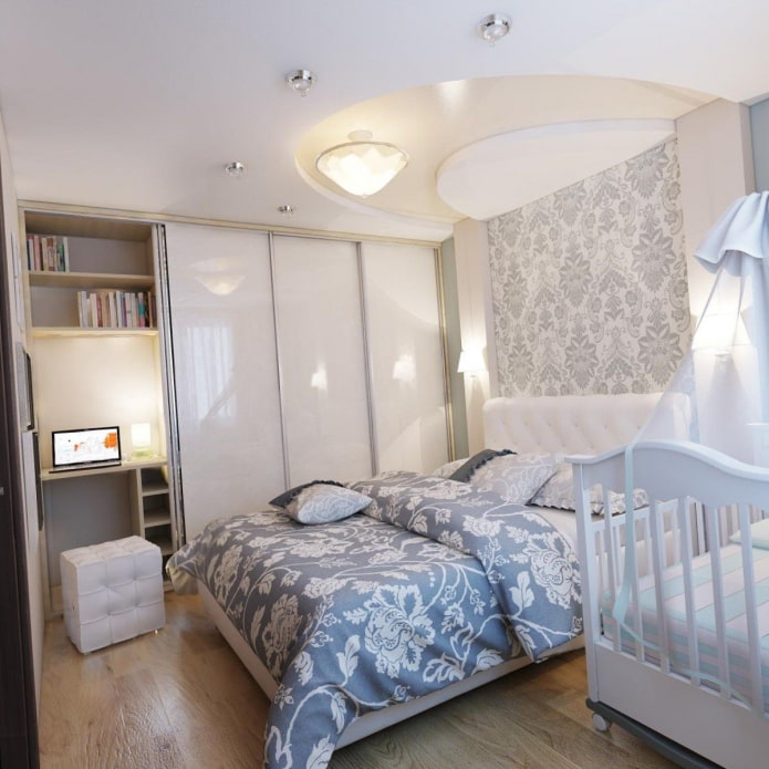 a bedroom and a nursery in a one-room apartment