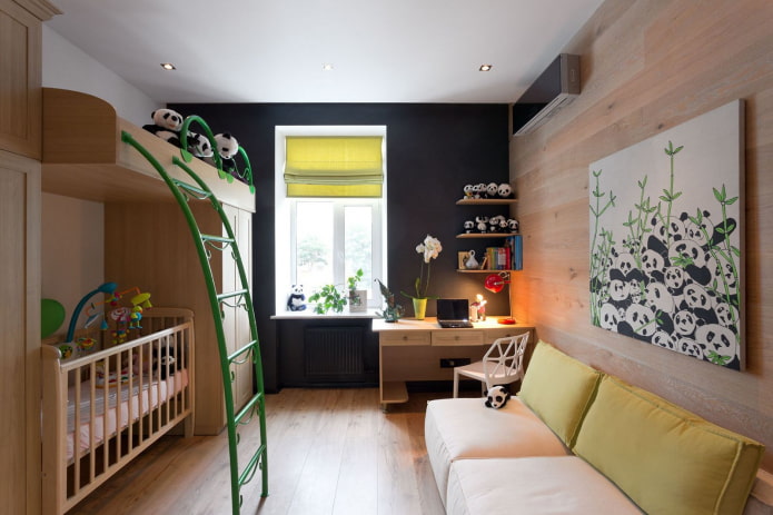 one-room apartment with a bunk bed