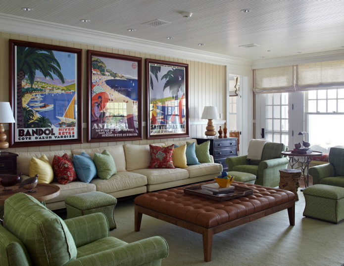framed posters in the living room