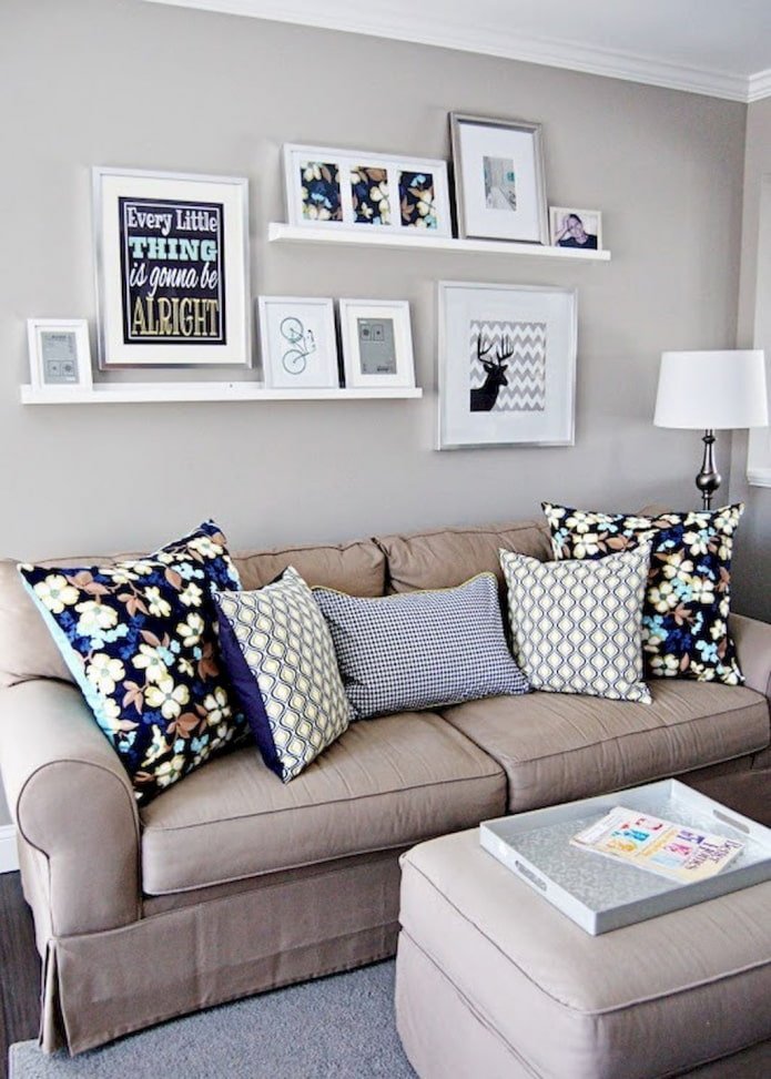 paintings on shelves