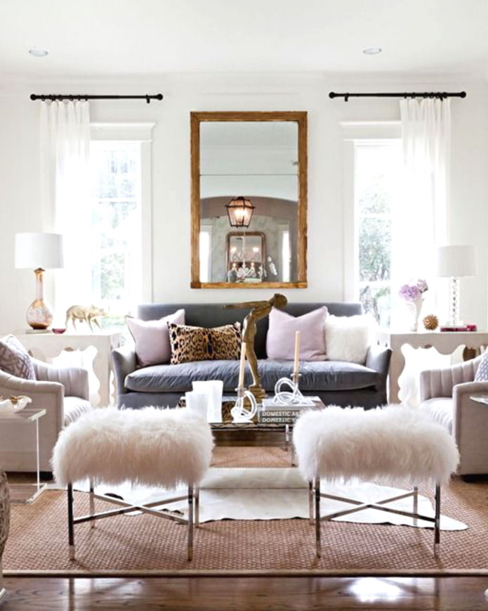 elongated mirror in the living room