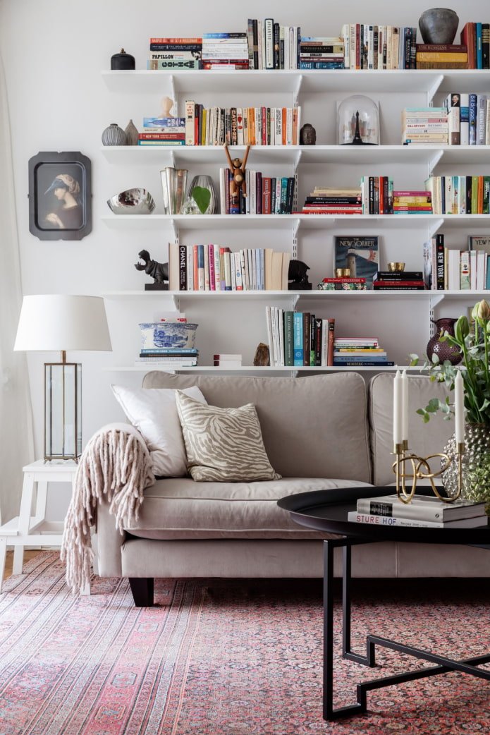 shelves in the living room