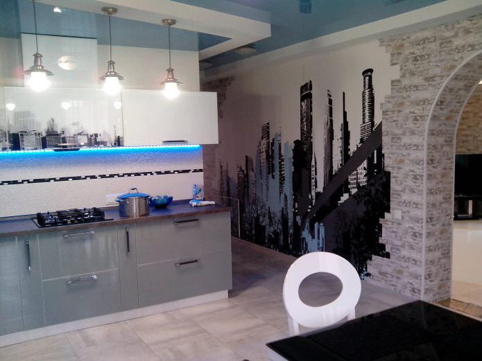 combination of stone and photo wallpaper