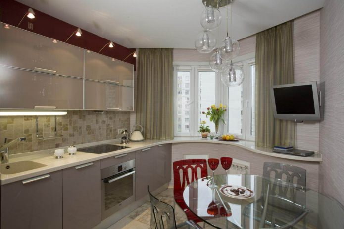 Gray wallpaper in the kitchen interior