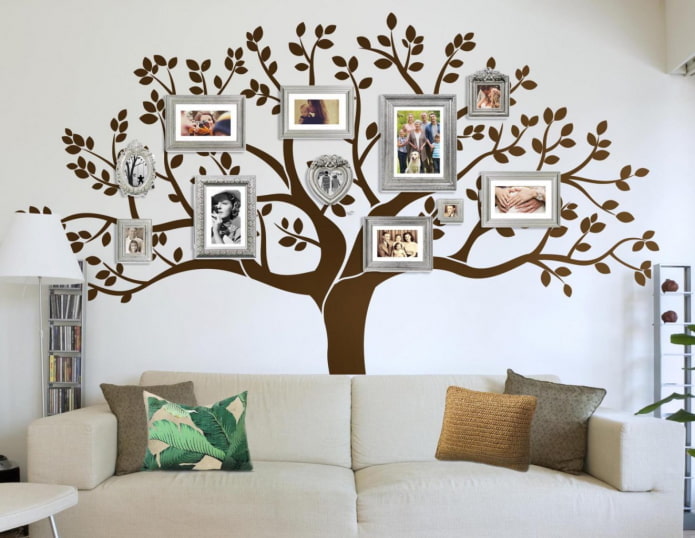 photos in the form of a tree in the interior