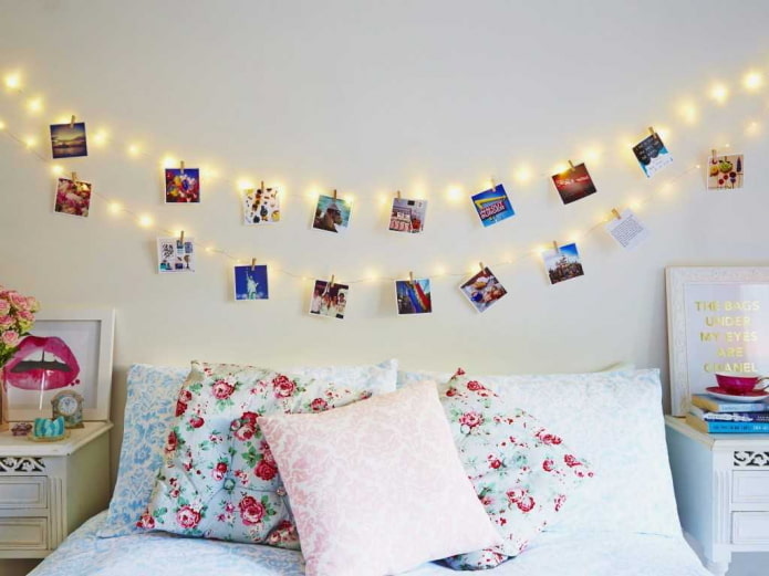photos with a garland in the interior