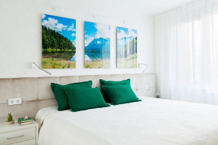 photos above the bed in the interior