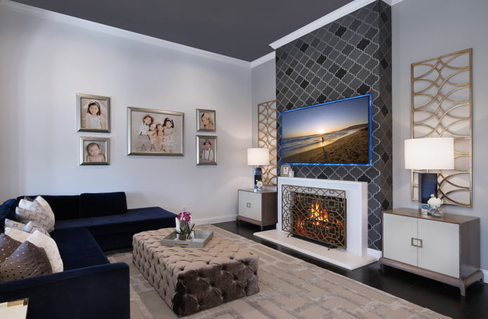 photographs in the interior of a living room